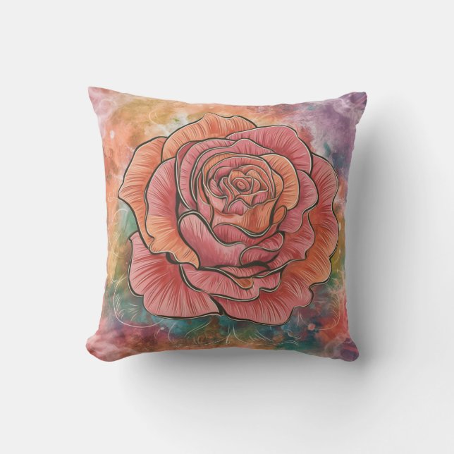 Pink Boho Flower, Chick, Stylish, Cozy Throw Pillow (Front)