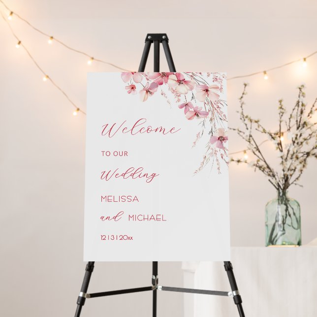 Pink Boho Flowers Wedding Foam Board (In Situ (Stand))