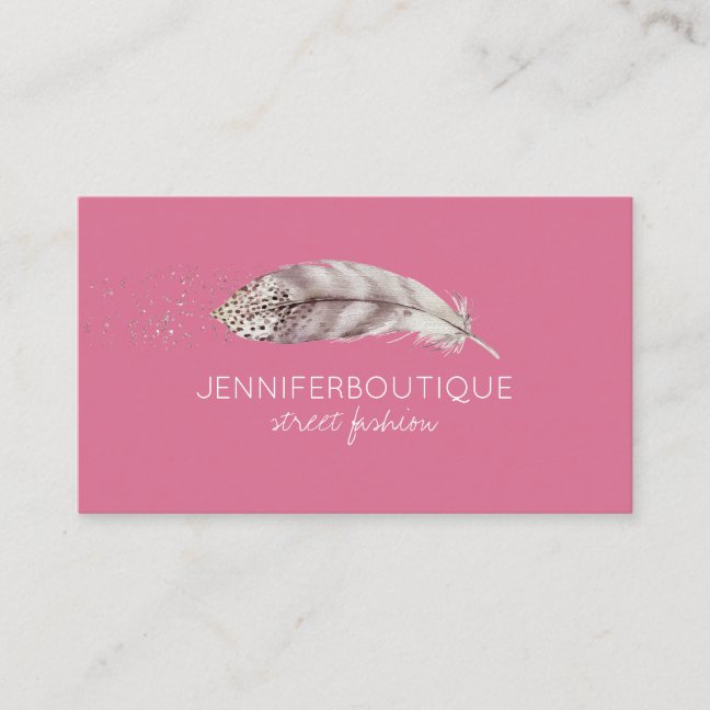 Pink Boho Hand Drawn Angel Bird Feather Business Card