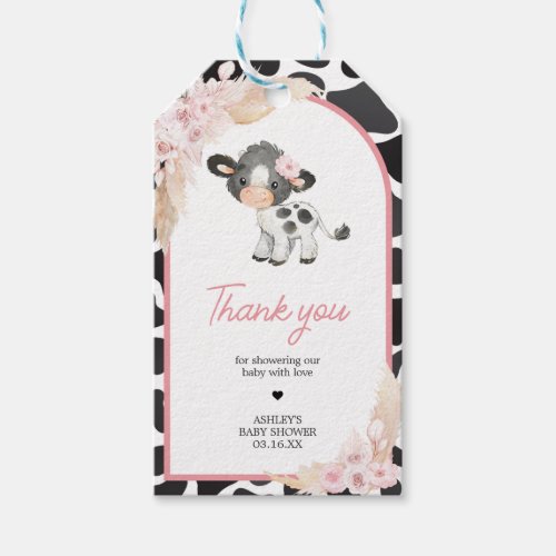 Pink Boho Highland Cow Baby Shower Favor Tags