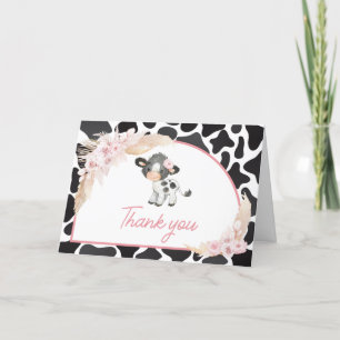 Pink Boho Highland Cow Baby Shower Letterpress Thank You Card