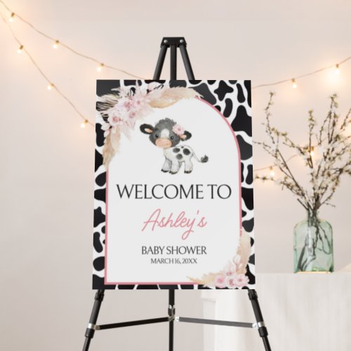 Pink Boho Highland Cow Baby Shower Welcome Sign