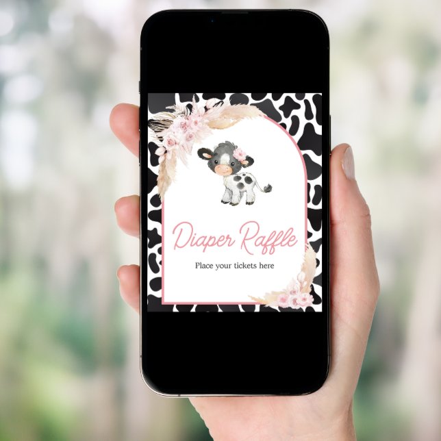 Pink Boho Highland Cow Diaper Raffle Poster (Front Digital)