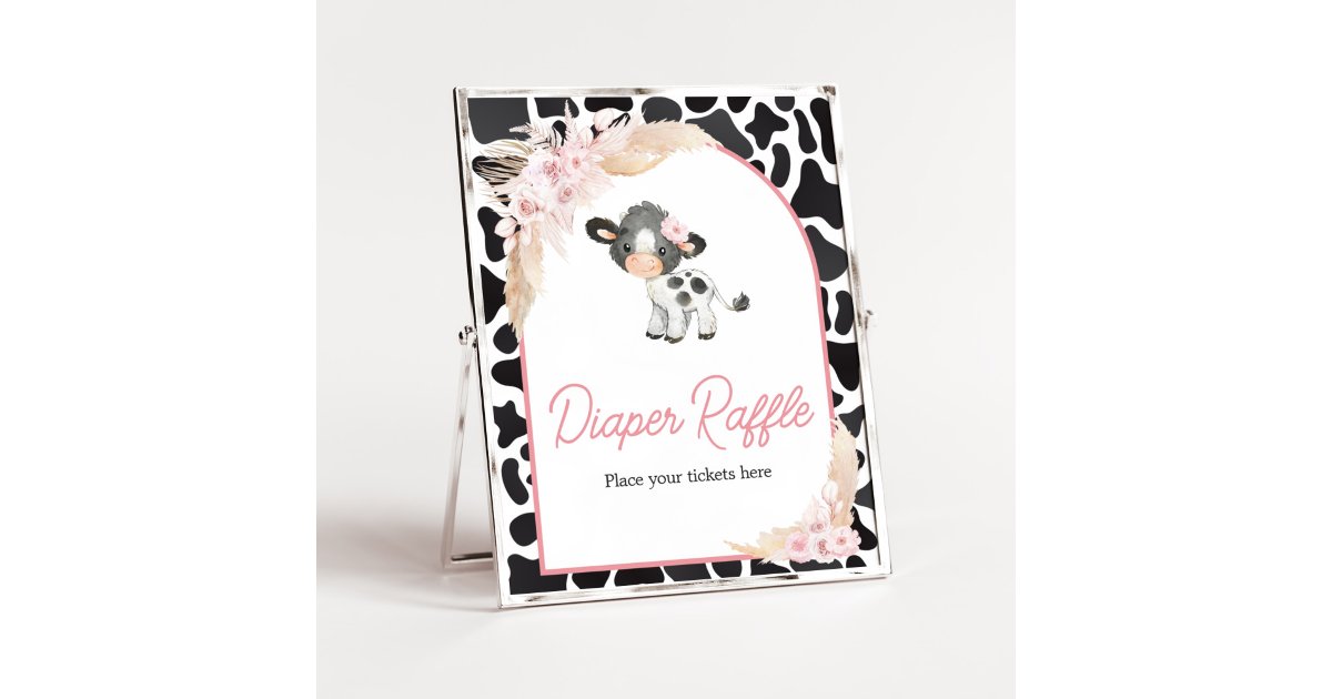 Nappy Raffle Highlander Pink Boho Highland Cow Diaper Raffle Poster | Zazzle