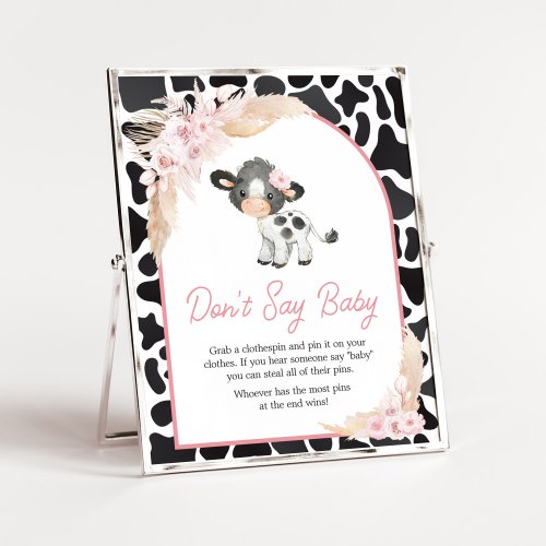 Pink Boho Highland Cow Dont Say Baby Poster