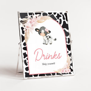Pink Boho Highland Cow Drinks Poster