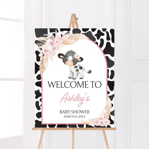 Pink Boho Highland Cow Welcome Poster