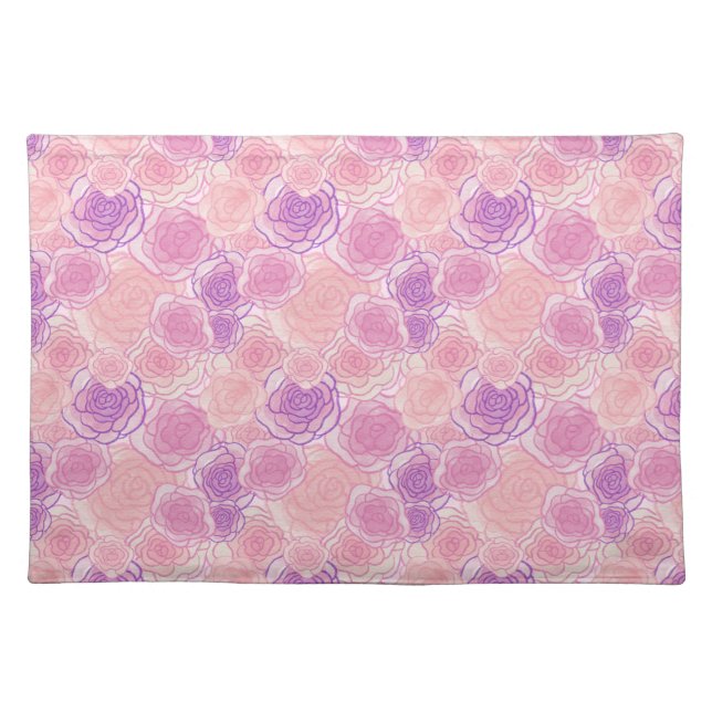 Pink Boho Hippy Rose Floral Pattern Cloth Placemat (Front)