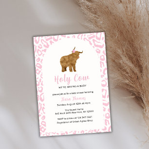 Pink Boho Holy Cow Highland Cow Girl Baby Shower Invitation