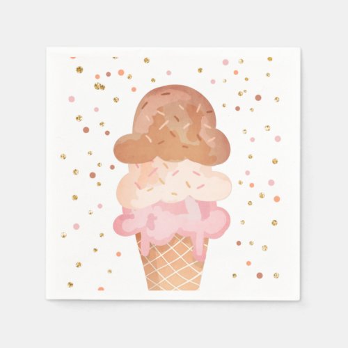 Pink Boho Ice Cream Cone Confetti Paper Napkins