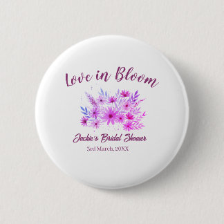 pink  boho love in Bloom bridal shower name retro Button