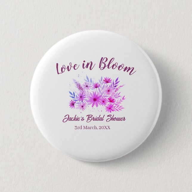 pink  boho love in Bloom bridal shower name retro Button (Front)