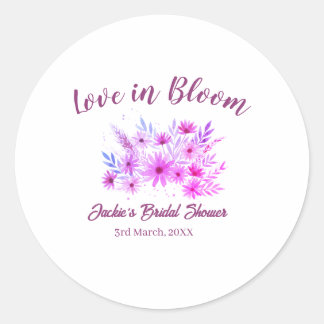 pink  boho love in Bloom bridal shower name retro Classic Round Sticker