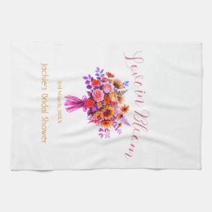 pink boho love in Bloom bridal shower name retro Kitchen Towel