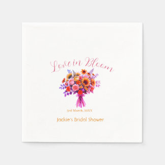 pink boho love in Bloom bridal shower name retro Napkins