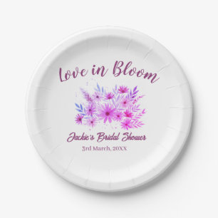 pink  boho love in Bloom bridal shower name retro Paper Plates