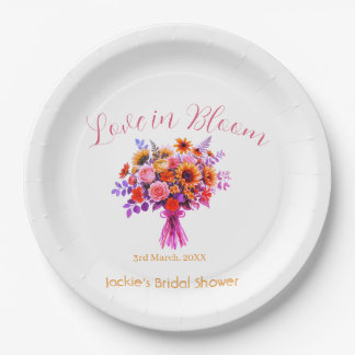 pink boho love in Bloom bridal shower name retro Paper Plates