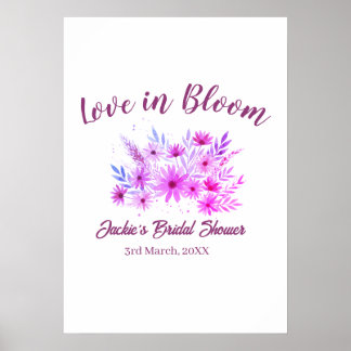 pink  boho love in Bloom bridal shower name retro Poster