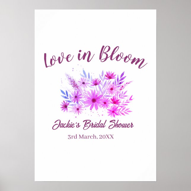 pink  boho love in Bloom bridal shower name retro Poster (Front)