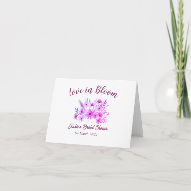 pink  boho love in Bloom bridal shower name retro Thank You Card (Front)