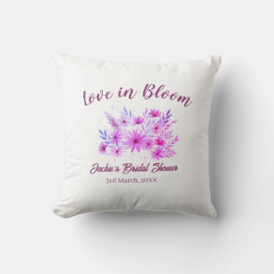 pink boho love in Bloom bridal shower name retro Throw Pillow