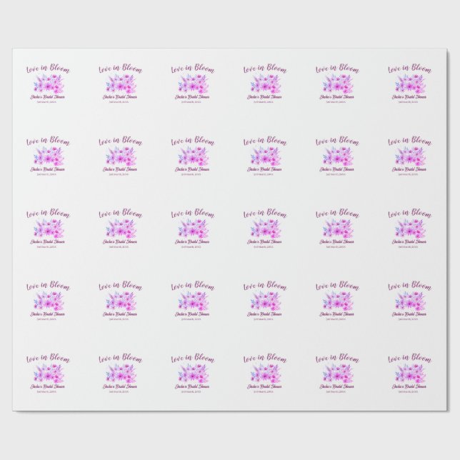 pink  boho love in Bloom bridal shower name retro Wrapping Paper (Flat)