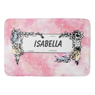 Pink Boho minimalist Ephemera ornament Bath Mat