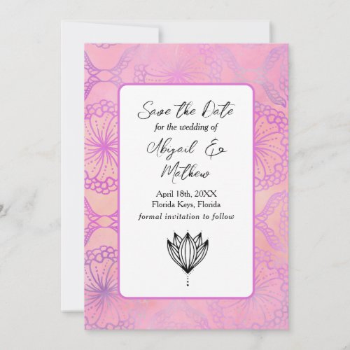 Pink Boho Modern India Tropical Save the Date