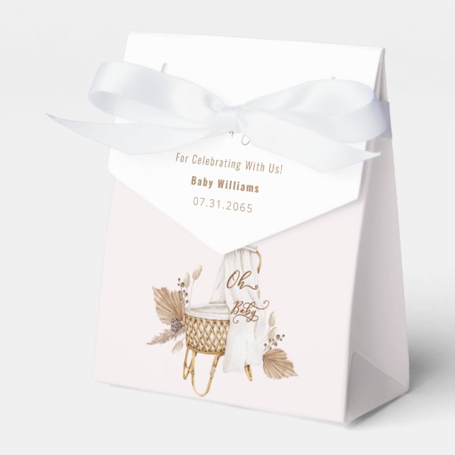 Pink Boho Oh Baby Bassinet Baby Shower Favor Boxes (Front Side)