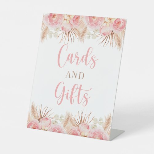 Pink Boho pampas Cards and Gifts Pedestal Sign