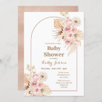 Pink Boho Pampas Grass Baby Shower Invitation