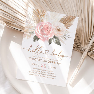 Pink Boho Pampas Grass Baby Shower Invitation