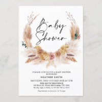 Pink Boho Pampas Grass Baby Shower Invitation