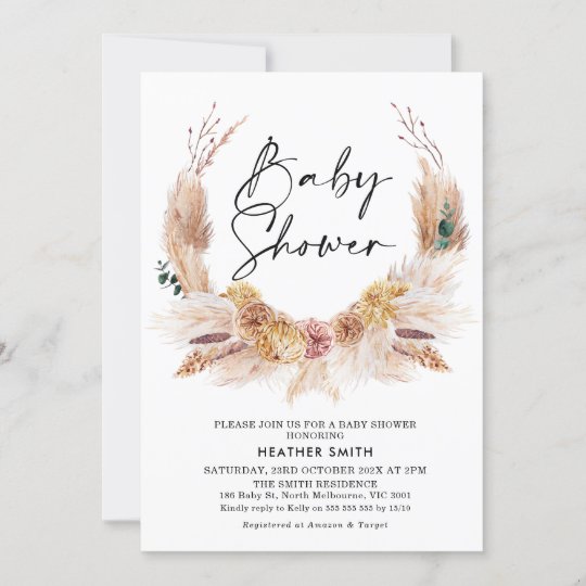 Pink Boho Pampas Grass Baby Shower Invitation | Zazzle.com