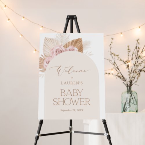 Pink Boho Pampas Grass Baby Shower Welcome Sign