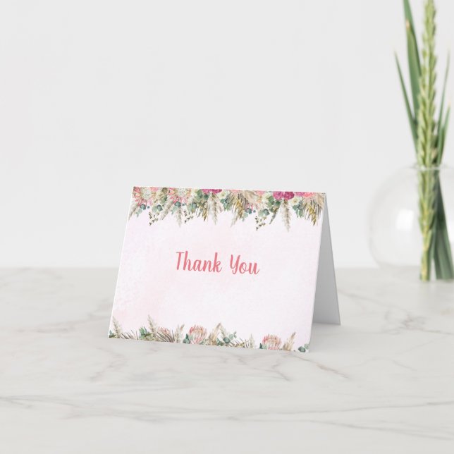 Pink Boho Pampas Grass Bridal Shower Thank You (Front)