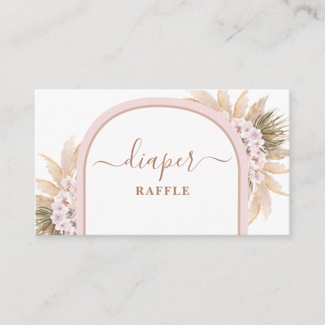 Pink Boho Pampas Grass Diaper Raffle Card (Front)