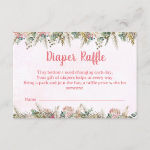 Pink Boho Pampas Grass Diaper Raffle Ticket Enclosure Card
