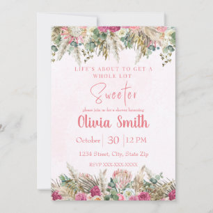 Pink Boho Pampas Grass Floral Bridal Shower Invitation
