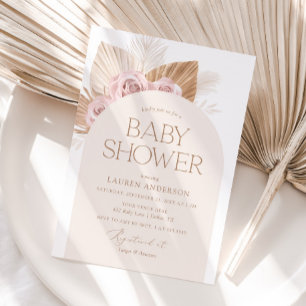 Pink Boho Pampas Grass Girl Baby Shower Invitation
