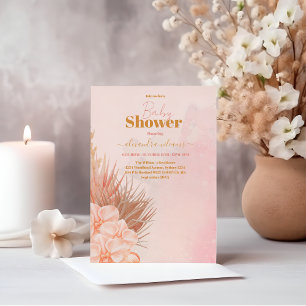 Pink Boho Pampas Grass Girl Baby Shower Invitation