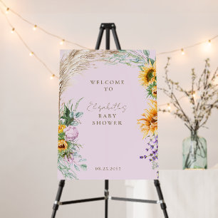 Pink Boho Pampas Sunflower Baby Shower Welcome  Foam Board