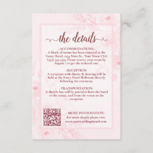 Pink Boho Peonies Wedding Details QR Code Enclosure Card