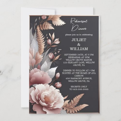 Pink Boho Peony Garden Dusty Rose Rehearsal Dinner Invitation