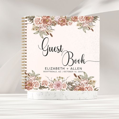 Pink Boho Personalized Floral Wedding Guest Book