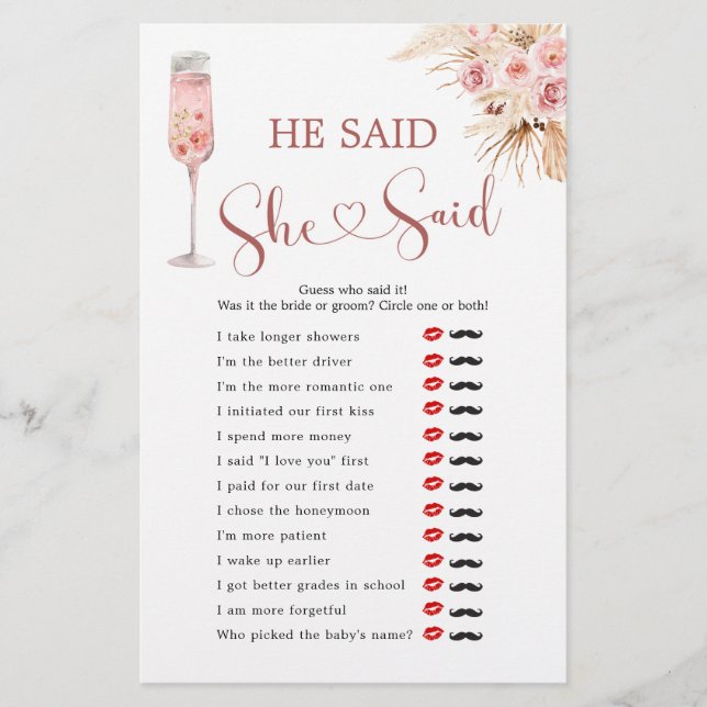 Pink Boho Petals and Prosecco He Said She Said (Front)