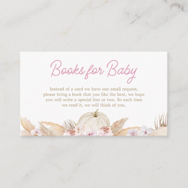 Pink Boho Pumpkin Baby Shower Books for Baby Enclosure Card (Front)