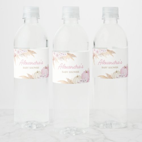 Pink Boho Pumpkin Baby Shower Water Bottle Label
