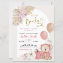 Pink Boho Pumpkin Bear Baby Shower Invitation