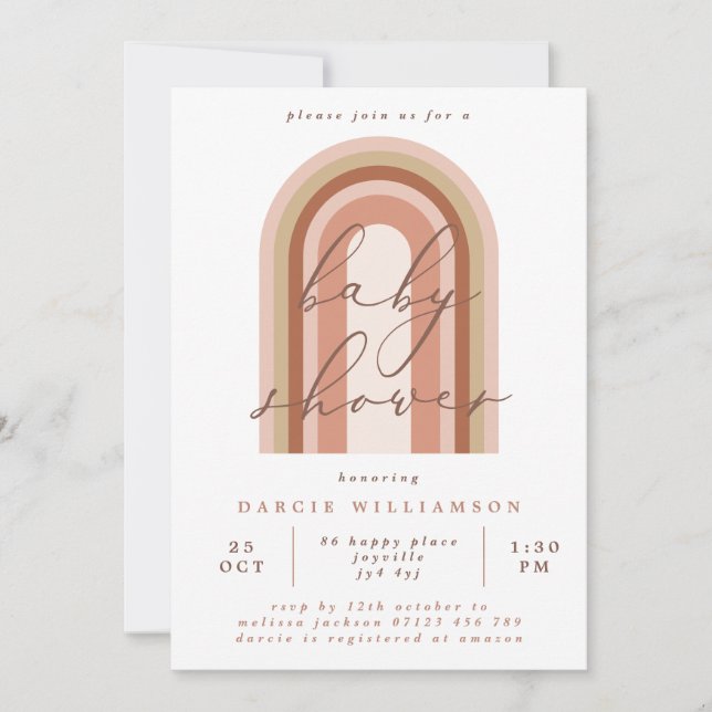 Pink Boho Rainbow Arch Baby Shower Invitation (Front)